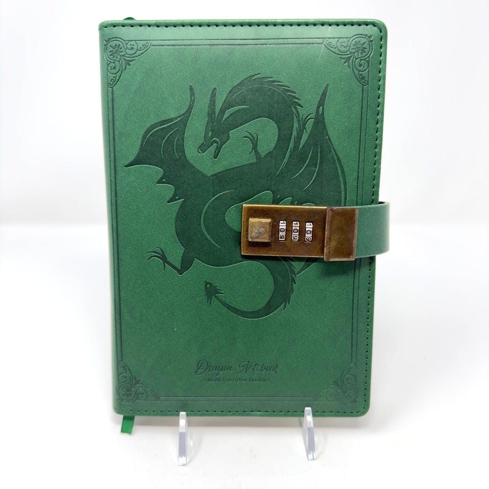 Tiefossi Dragon Notebook Journal Combination Lock Faux Leather Green Lined Pages